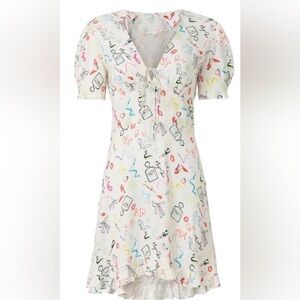 Maje White Mini Dress with Multicolor Novelty Print